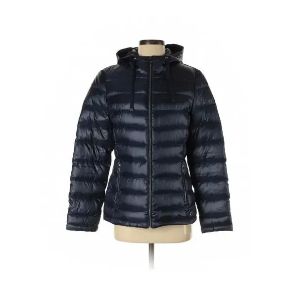 Andrew Marc Packable Lightweight Premium Down Jacket Women's XS Blue Silver Zip - Picture 1 of 6
